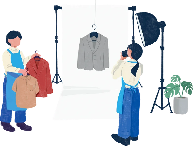 出品用に衣類を撮影するイラスト